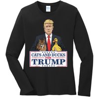 Cats And Ducks For Trump 2024 Kittens And Ducks For Trump Ladies Long Sleeve Shirt