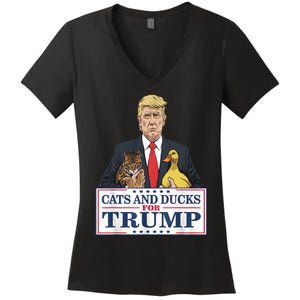 Cats And Ducks For Trump 2024 Kittens And Ducks For Trump Women's V-Neck T-Shirt