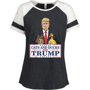 Cats And Ducks For Trump 2024 Kittens And Ducks For Trump Enza Ladies Jersey Colorblock Tee