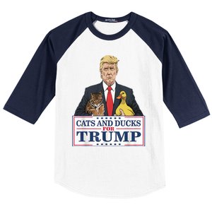 Cats And Ducks For Trump 2024 Kittens And Ducks For Trump Baseball Sleeve Shirt