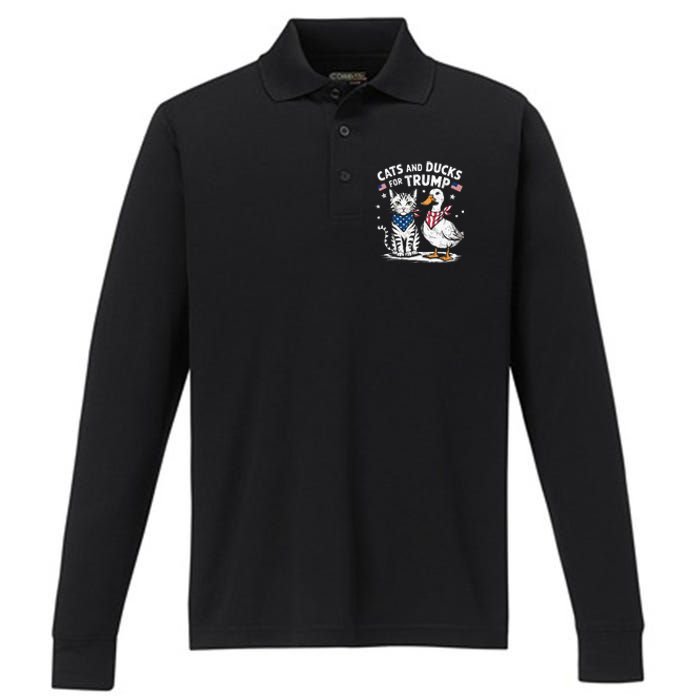 Cats And Ducks For Trump Kittens And Ducks For Trump Performance Long Sleeve Polo