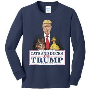 Cats And Ducks For Trump 2024 Kittens And Ducks For Trump Kids Long Sleeve Shirt