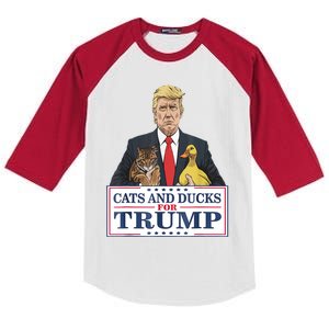 Cats And Ducks For Trump 2024 Kittens And Ducks For Trump Kids Colorblock Raglan Jersey