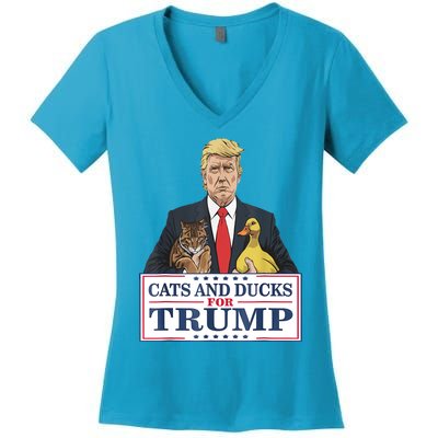 Cats And Ducks For Trump 2024 Kittens And Ducks For Trump Women's V-Neck T-Shirt