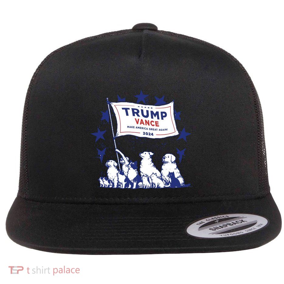 Cats And Dogs For Trump Vance Flat Bill Trucker Hat