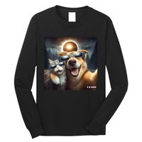 Cat And Dog Selfie With Solar 2024 Eclipse Wearing Glasses Long Sleeve Shirt