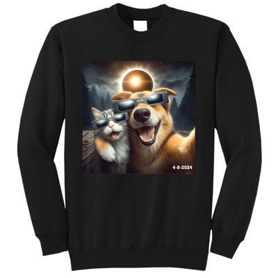 Cat And Dog Selfie With Solar 2024 Eclipse Wearing Glasses Sweatshirt