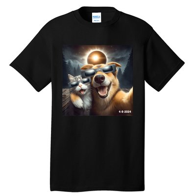 Cat And Dog Selfie With Solar 2024 Eclipse Wearing Glasses Tall T-Shirt