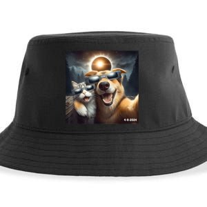 Cat And Dog Selfie With Solar 2024 Eclipse Wearing Glasses Sustainable Bucket Hat