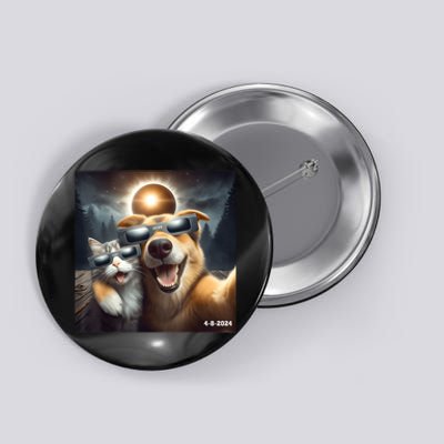 Cat And Dog Selfie With Solar 2024 Eclipse Wearing Glasses Button