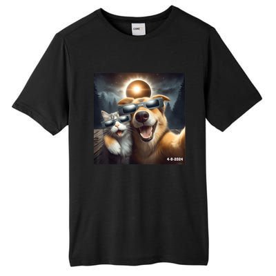 Cat And Dog Selfie With Solar 2024 Eclipse Wearing Glasses Tall Fusion ChromaSoft Performance T-Shirt