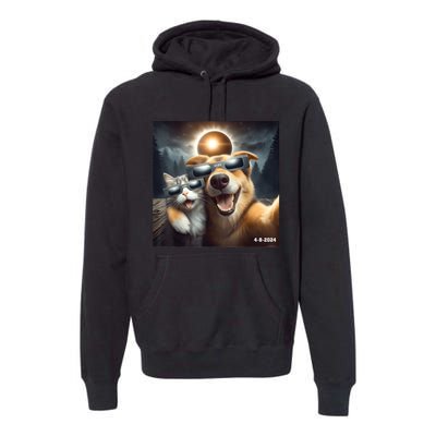 Cat And Dog Selfie With Solar 2024 Eclipse Wearing Glasses Premium Hoodie