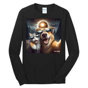 Cat And Dog Selfie With Solar 2024 Eclipse Wearing Glasses Tall Long Sleeve T-Shirt