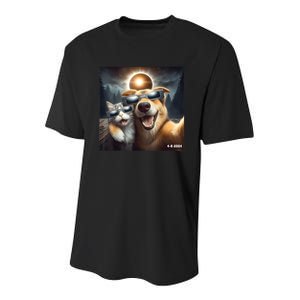 Cat And Dog Selfie With Solar 2024 Eclipse Wearing Glasses Youth Performance Sprint T-Shirt