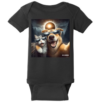 Cat And Dog Selfie With Solar 2024 Eclipse Wearing Glasses Baby Bodysuit