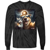 Cat And Dog Selfie With Solar 2024 Eclipse Wearing Glasses Tie-Dye Long Sleeve Shirt