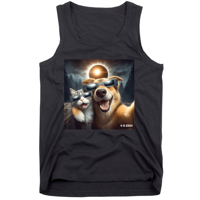 Cat And Dog Selfie With Solar 2024 Eclipse Wearing Glasses Tank Top