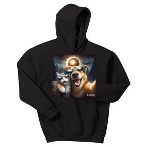 Cat And Dog Selfie With Solar 2024 Eclipse Wearing Glasses Kids Hoodie