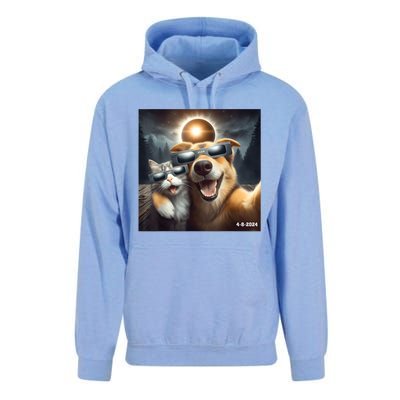 Cat And Dog Selfie With Solar 2024 Eclipse Wearing Glasses Unisex Surf Hoodie