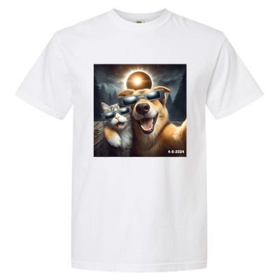 Cat And Dog Selfie With Solar 2024 Eclipse Wearing Glasses Garment-Dyed Heavyweight T-Shirt