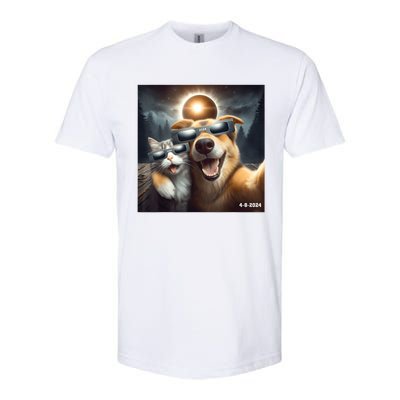 Cat And Dog Selfie With Solar 2024 Eclipse Wearing Glasses Softstyle CVC T-Shirt