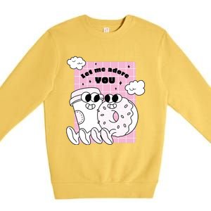 Coffee And Donut Retro Cartoon Food Valentine's Day Cute Gift Premium Crewneck Sweatshirt