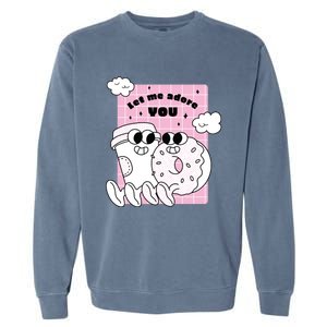 Coffee And Donut Retro Cartoon Food Valentine's Day Cute Gift Garment-Dyed Sweatshirt