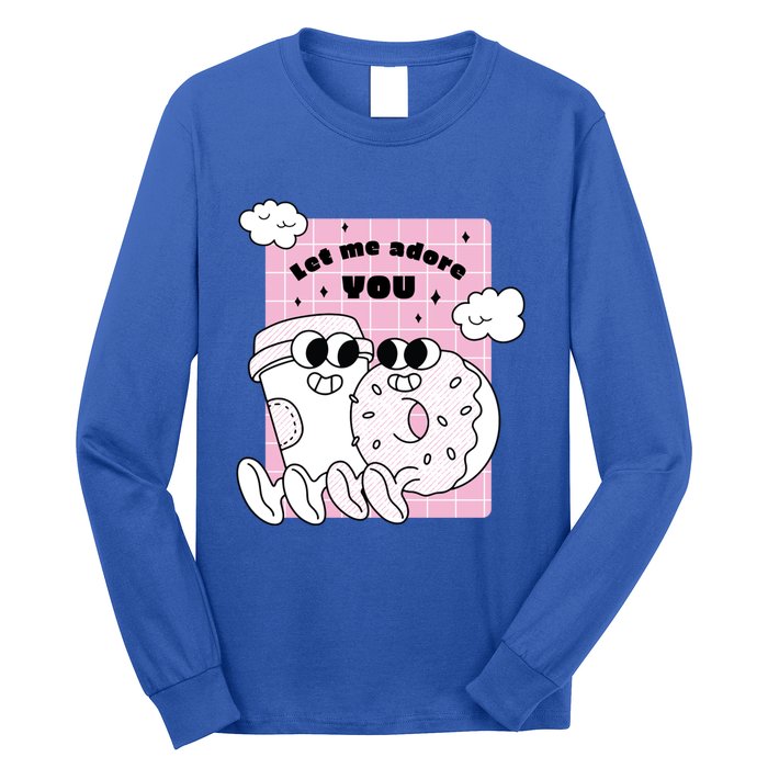 Coffee And Donut Retro Cartoon Food Valentine's Day Cute Gift Long Sleeve Shirt