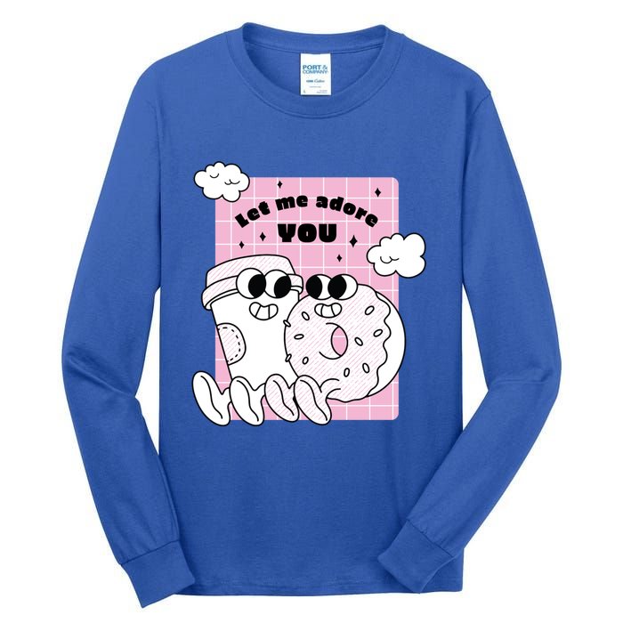 Coffee And Donut Retro Cartoon Food Valentine's Day Cute Gift Tall Long Sleeve T-Shirt