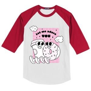 Coffee And Donut Retro Cartoon Food Valentine's Day Cute Gift Kids Colorblock Raglan Jersey