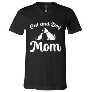 Cats And Dogs Mom Mothers Day Puppy Pets Animals Lover V-Neck T-Shirt