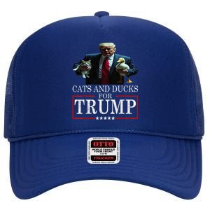 Cats And Ducks For Trump 2024 Kittens And Ducks For Trump High Crown Mesh Back Trucker Hat