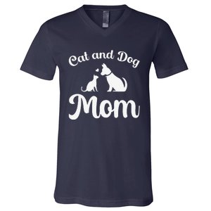 Cats And Dogs Mom Mother's Day Puppy Pets Animals Lover V-Neck T-Shirt