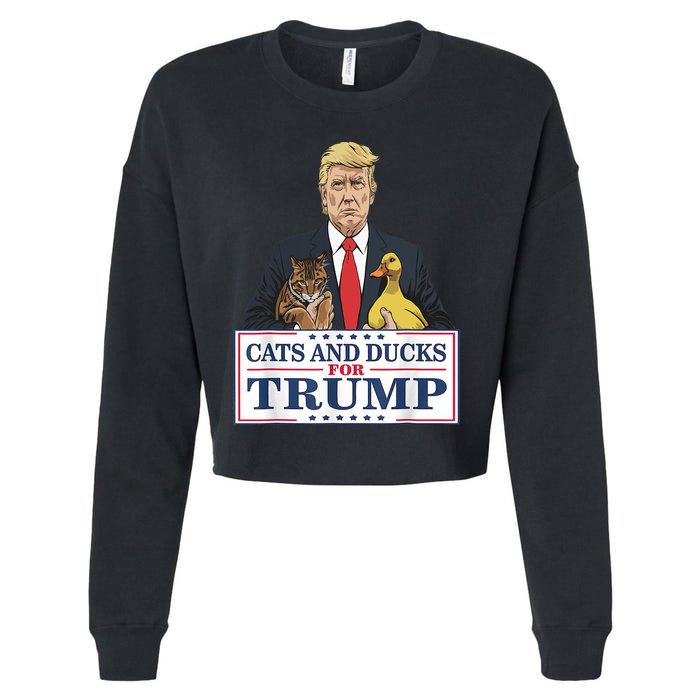 Cats And Ducks For Trump 2024 Kittens And Ducks For Trump Cropped Pullover Crew