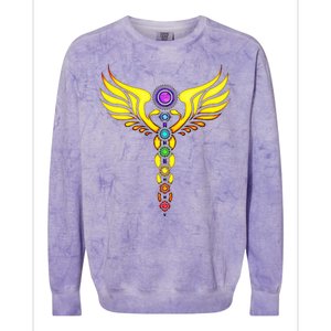 Caduceus With 7 Chakras Colorblast Crewneck Sweatshirt