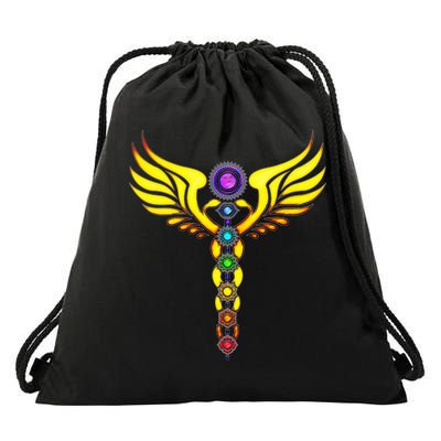 Caduceus With 7 Chakras Drawstring Bag