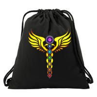 Caduceus With 7 Chakras Drawstring Bag
