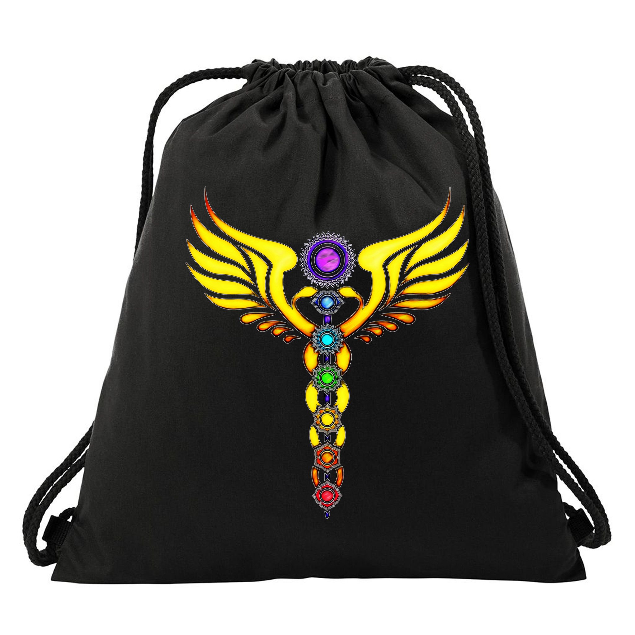 Caduceus With 7 Chakras Drawstring Bag