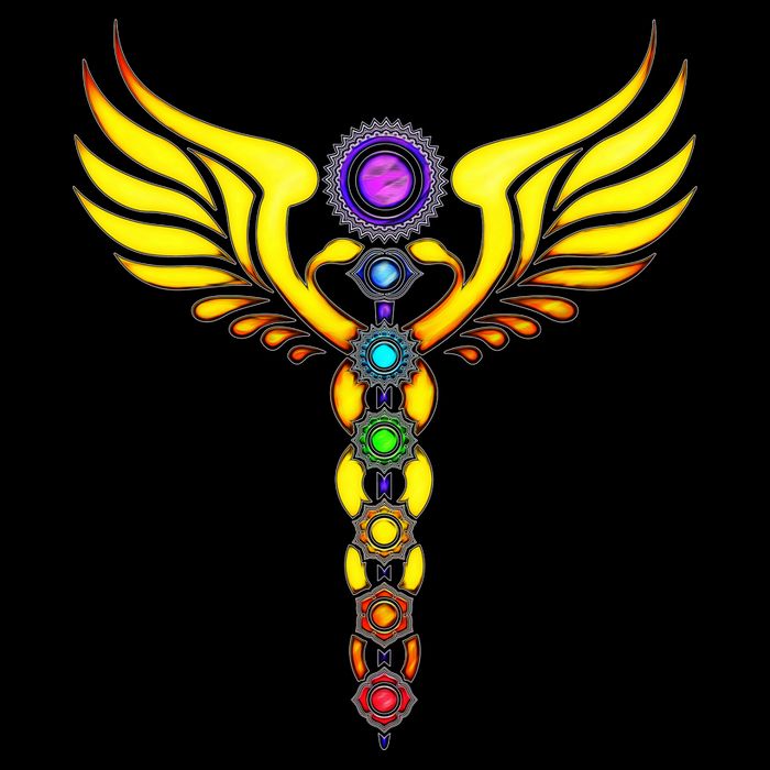 Caduceus With 7 Chakras 16 in Basic Backpack