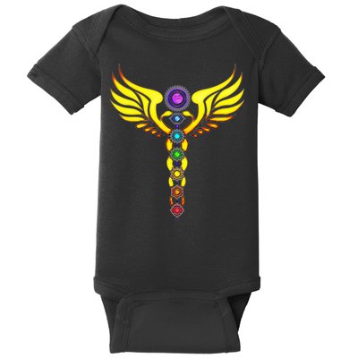 Caduceus With 7 Chakras Baby Bodysuit