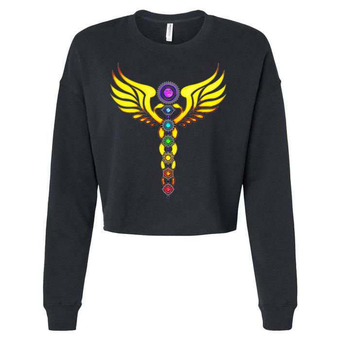 Caduceus With 7 Chakras Cropped Pullover Crew