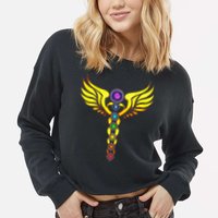 Caduceus With 7 Chakras Cropped Pullover Crew