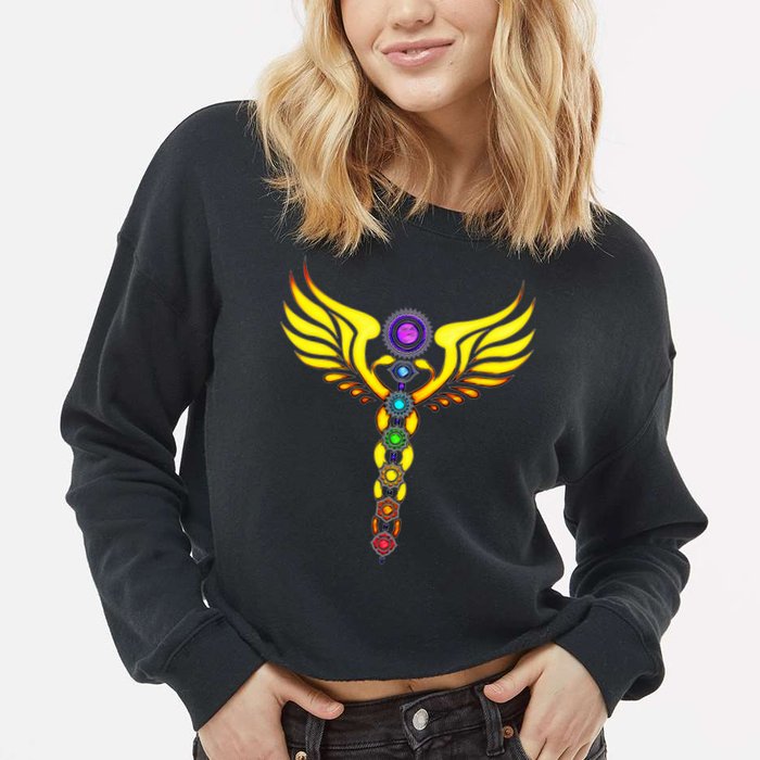 Caduceus With 7 Chakras Cropped Pullover Crew