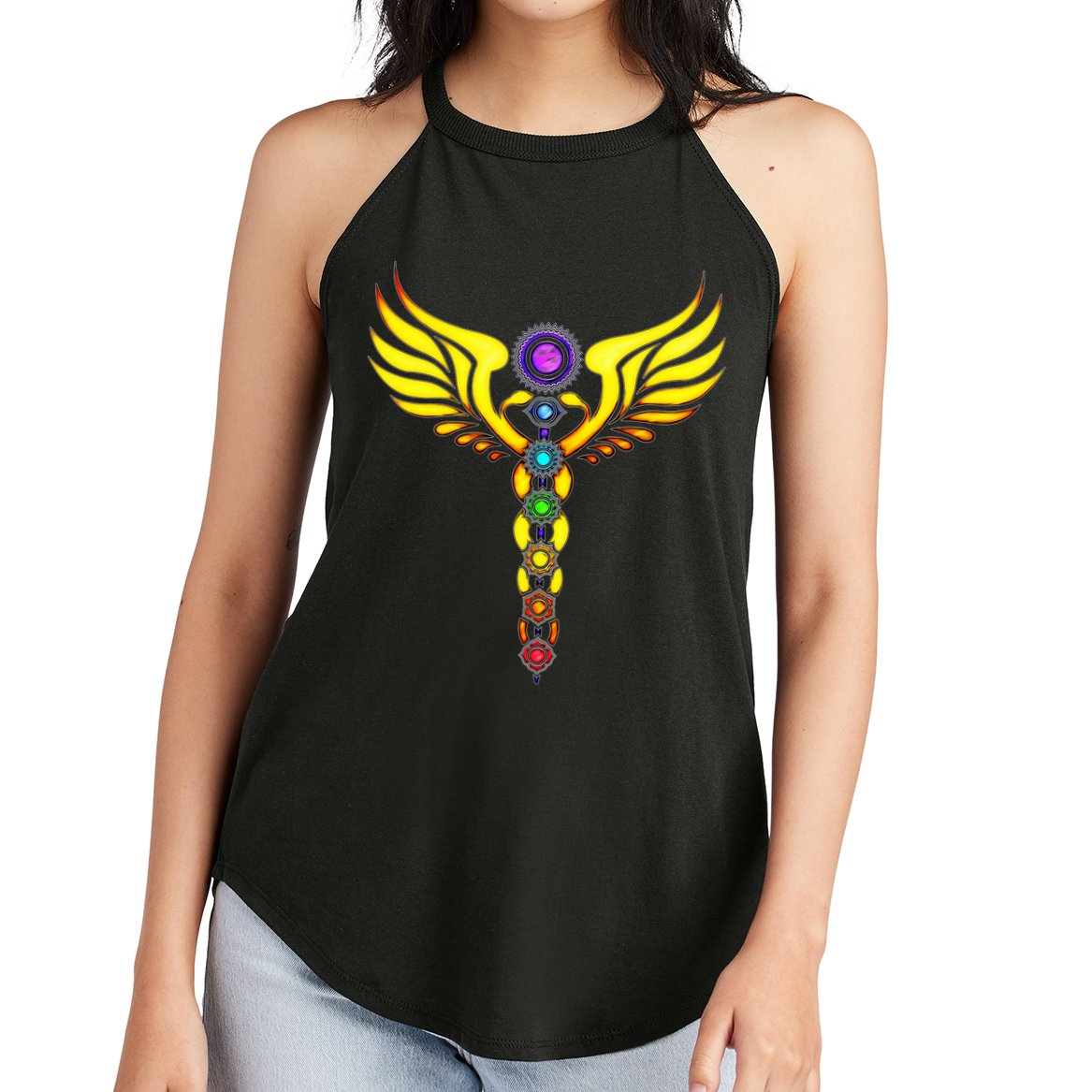 Caduceus With 7 Chakras Women's Perfect Tri Rocker Tank