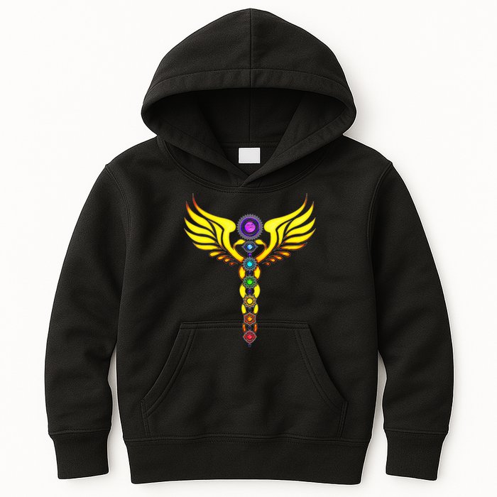 Caduceus With 7 Chakras Kids Hoodie