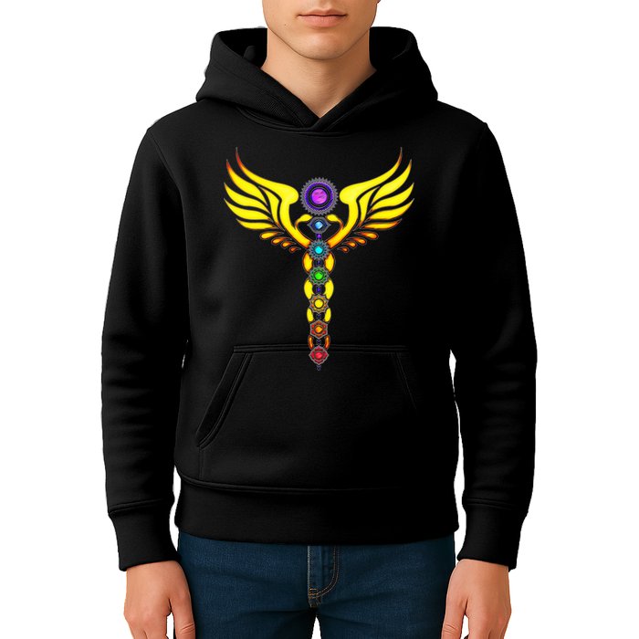 Caduceus With 7 Chakras Kids Hoodie