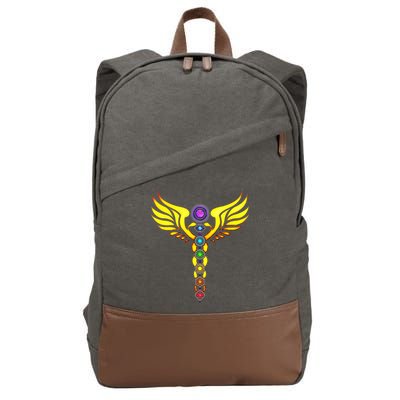 Caduceus With 7 Chakras Cotton Canvas Backpack