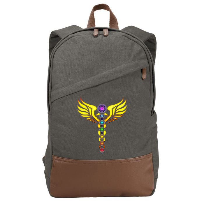 Caduceus With 7 Chakras Cotton Canvas Backpack