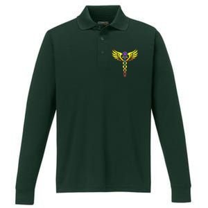 Caduceus With 7 Chakras Performance Long Sleeve Polo