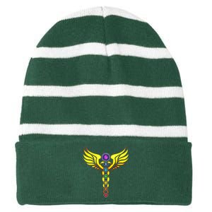 Caduceus With 7 Chakras Striped Beanie with Solid Band